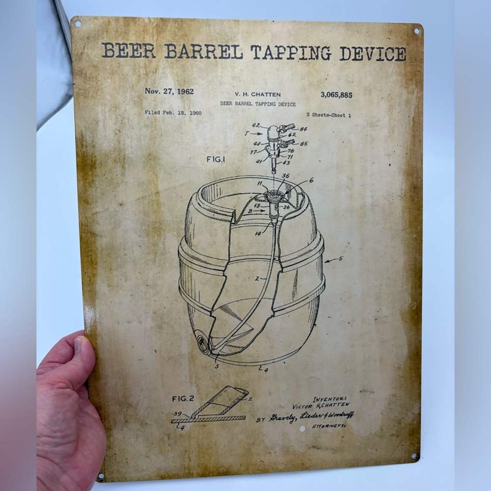 Vintage Beer Barrel Tapping Device Metal Sign